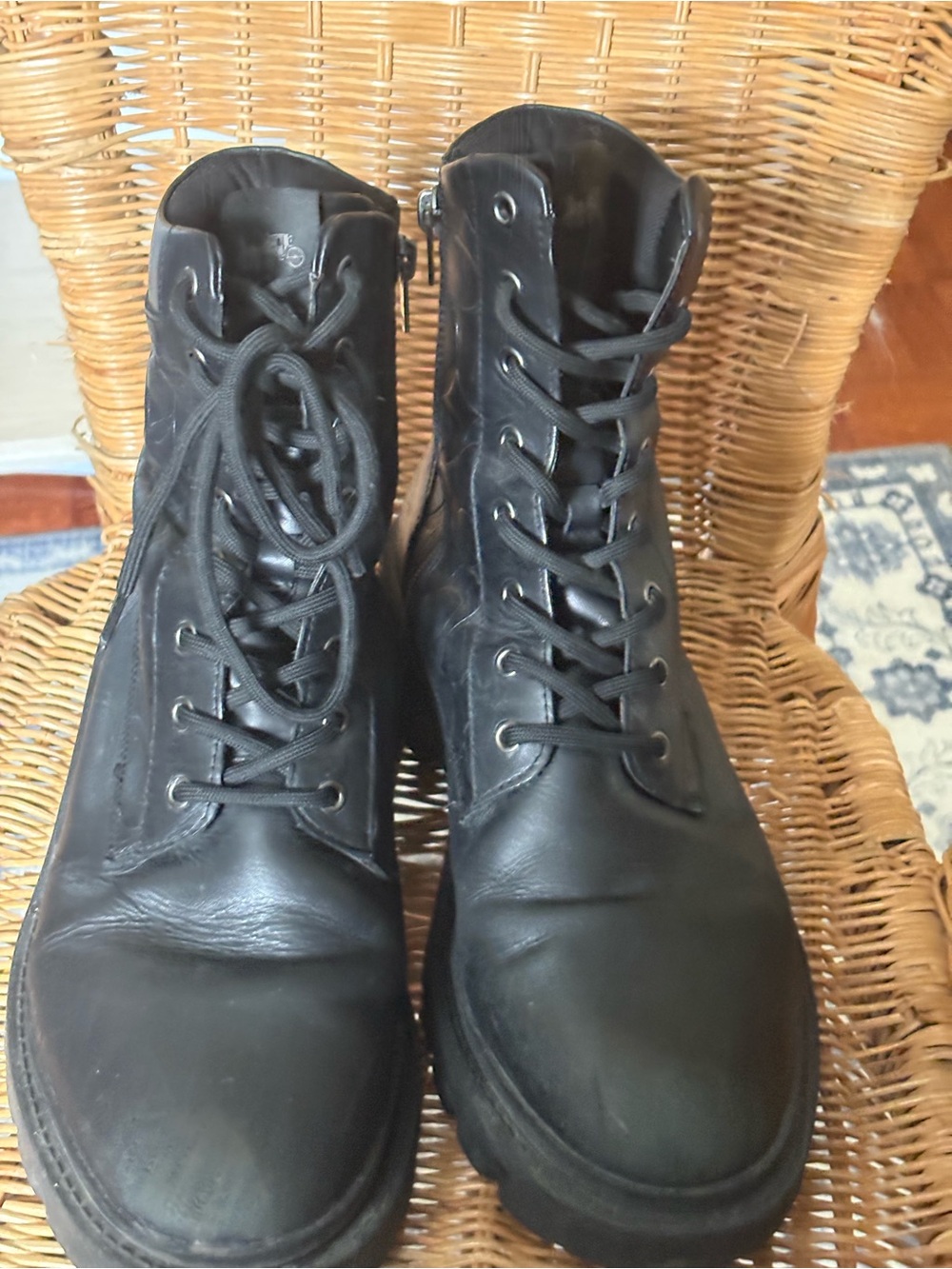 Coach Black Lace-Up Combat Boots with Side Zipper - Picture 5 of 8